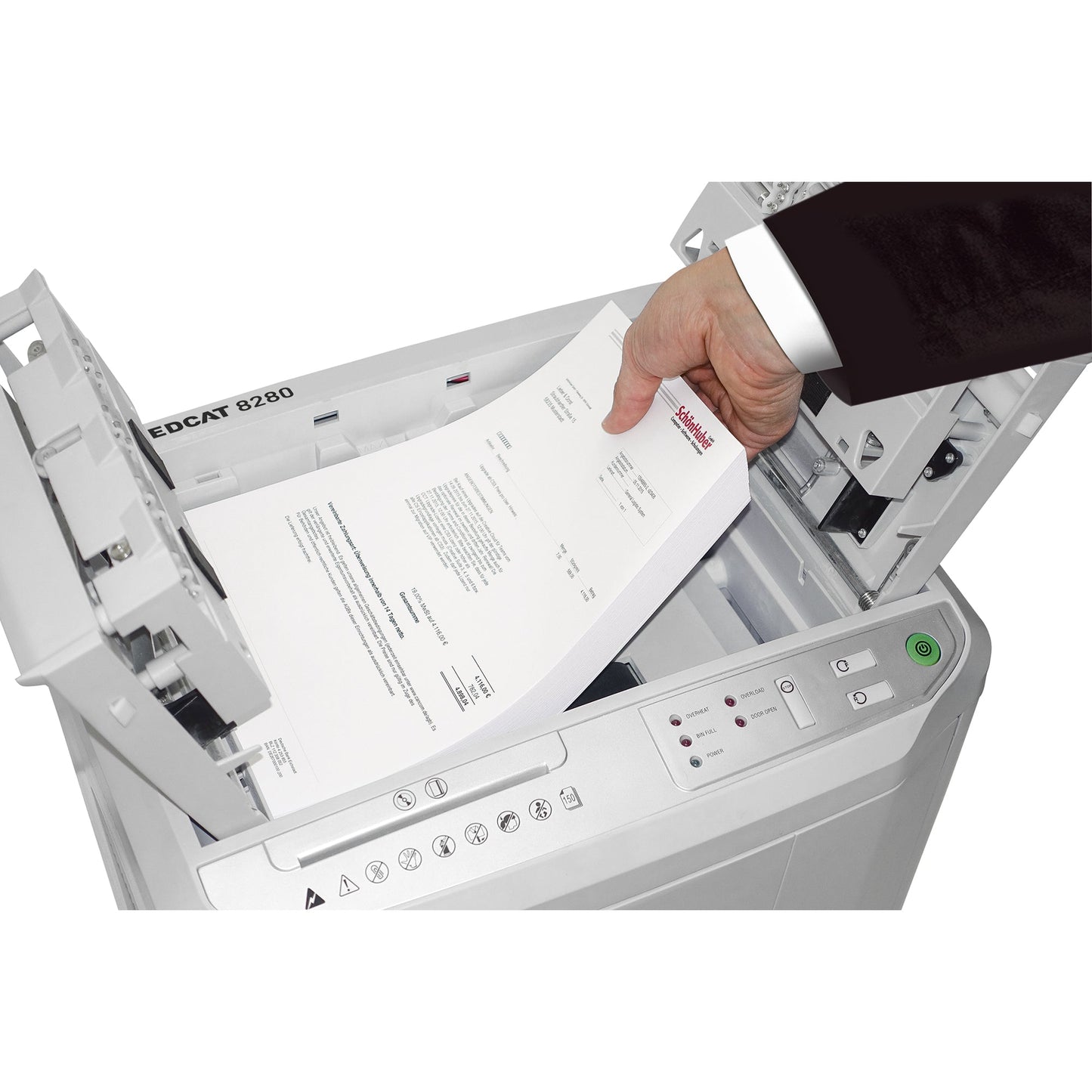 Shredcat Aktenvernichter SHREDCAT 8280 CC P-4 Papier, Heftklammern, Kreditkarten, CDs/DVDs Partikelschnitt 6 Bl. manuell, 150 Bl. automatisch hellgrau