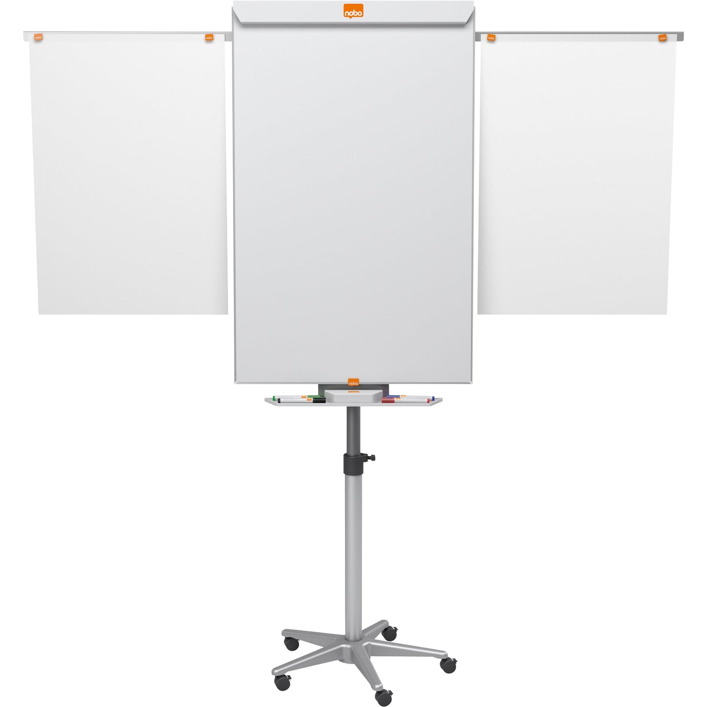 Nobo® Mobiles Flipchart Impression Pro mit Ablageschale Fünfarmfuß mit 5 Rollen Stahl silber