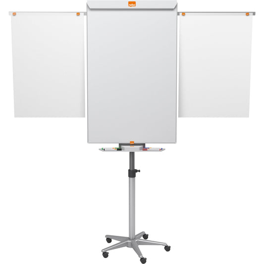Nobo® Mobiles Flipchart Impression Pro mit Ablageschale Fünfarmfuß mit 5 Rollen Stahl silber