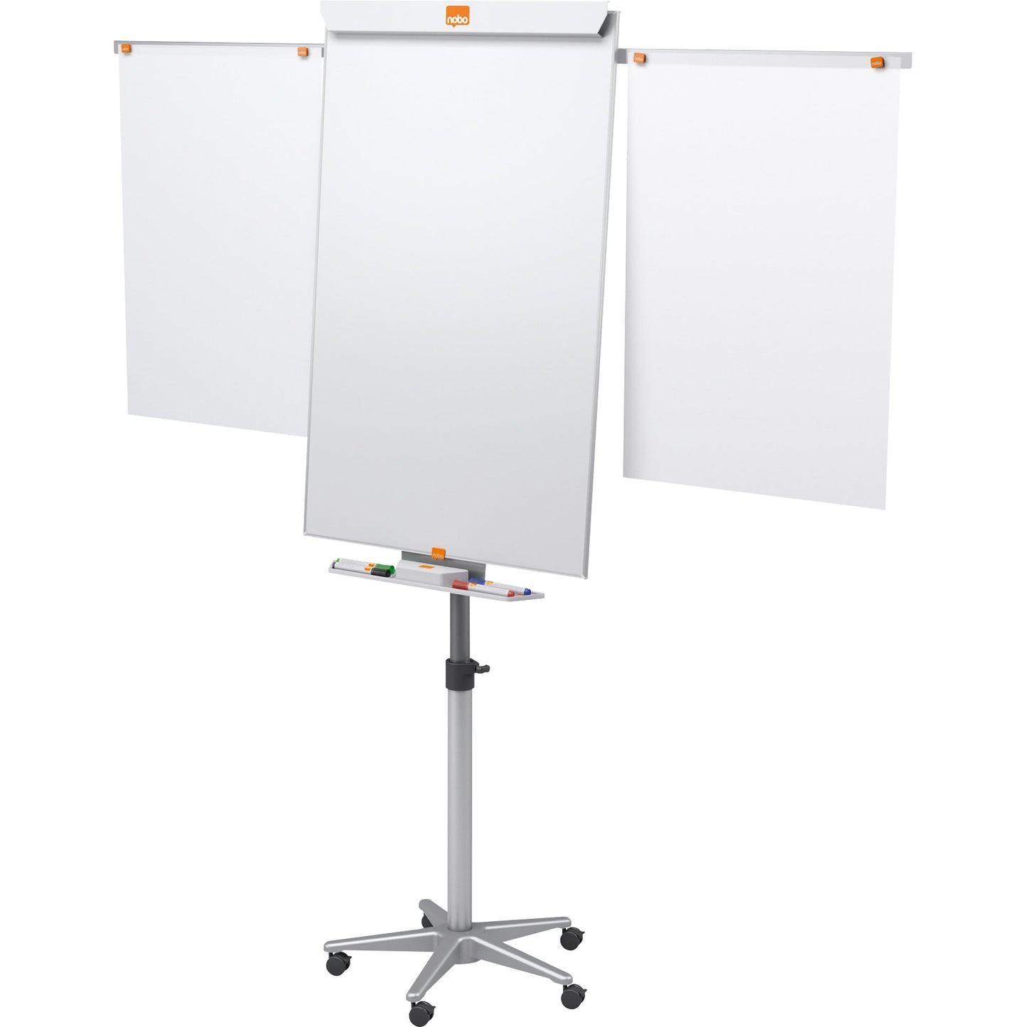 Nobo® Mobiles Flipchart Impression Pro mit Ablageschale Fünfarmfuß mit 5 Rollen Stahl silber