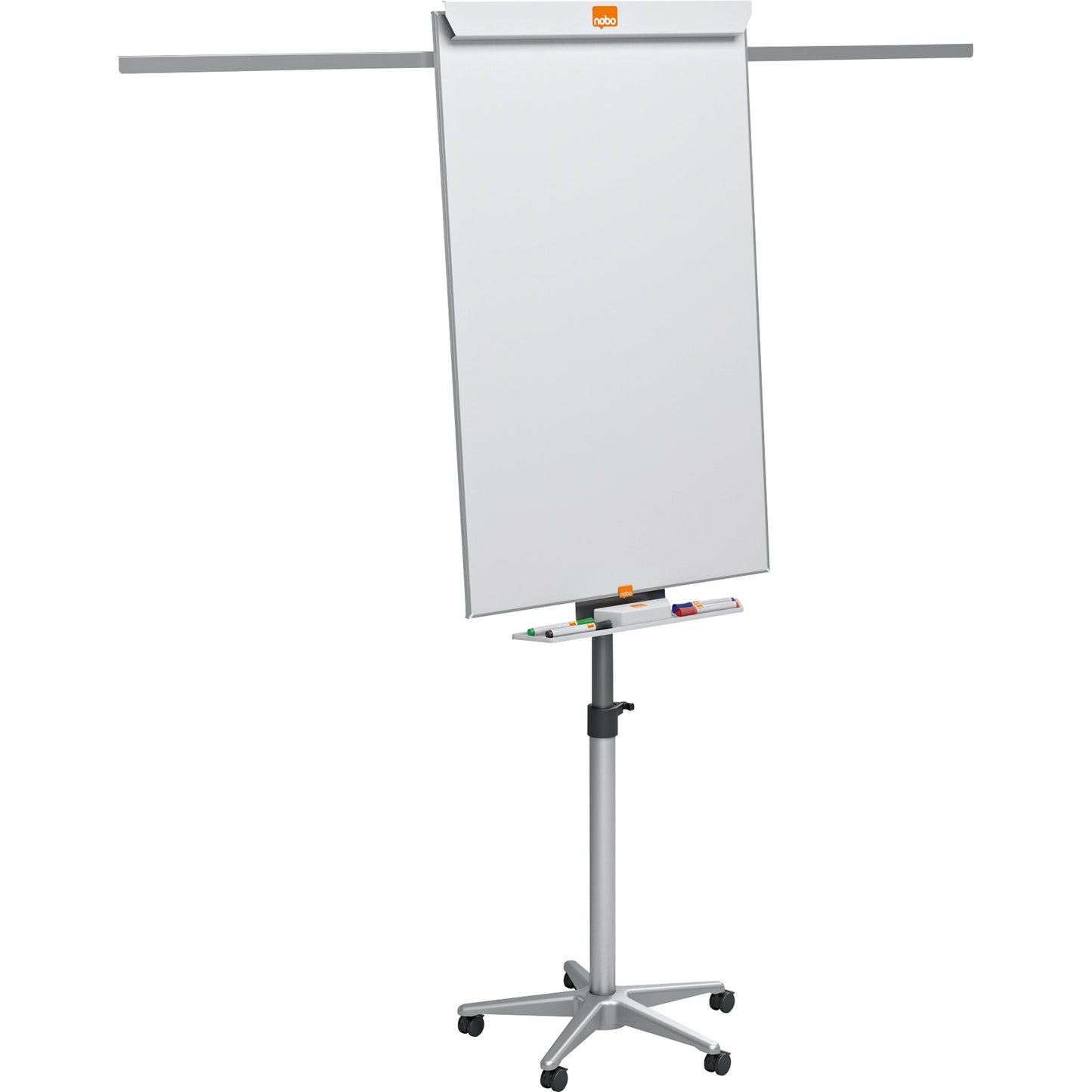 Nobo® Mobiles Flipchart Impression Pro mit Ablageschale Fünfarmfuß mit 5 Rollen Stahl silber
