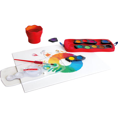 Faber-Castell Farbkasten Connector 12 Farben cyanblau, blaugrün, gelbgrün, ockergelb, siena, schwarz, gelb, orange, zinnoberrot dunkel, magentarot, violett, ultramarinblau Kunststoff