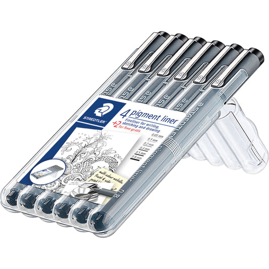 STAEDTLER® Fineliner Pigment liner 308 0,05 mm, 0,1 mm, 0,2 mm, 0,3 mm, 0,5 mm, 0,8mm schwarz 6 St./Pack.