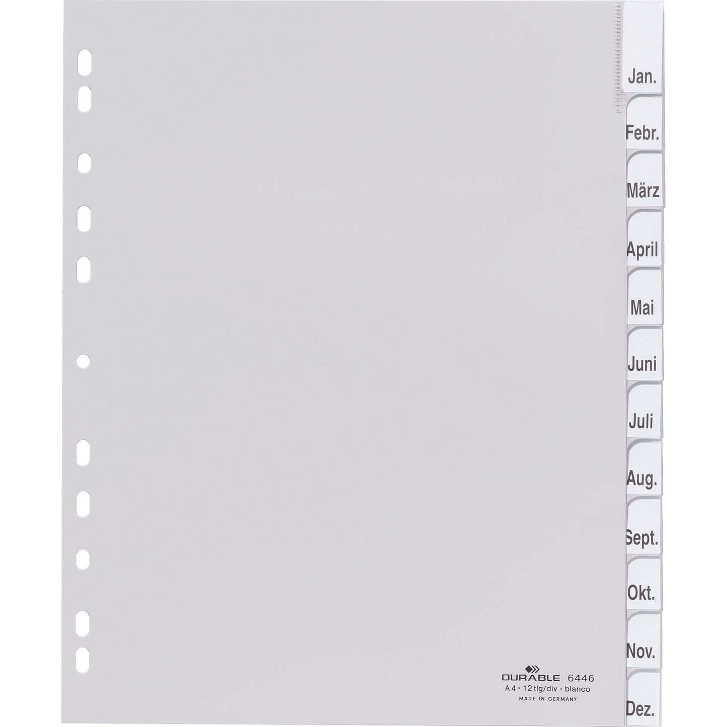 DURABLE Ordnerregister DIN A4, Überbreite blanko Polypropylen grau 12 Registerblätter