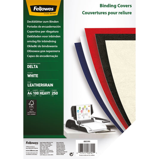 Fellowes® Einbanddeckel Delta DIN A4 250g/m² Karton weiß 100 St./Pack.