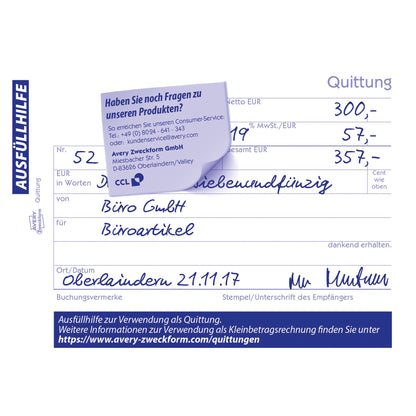 Avery Zweckform Quittung 1735 DIN A6 quer selbstdurchschreibend 1 Durchschlag 2 x 40 Bl.