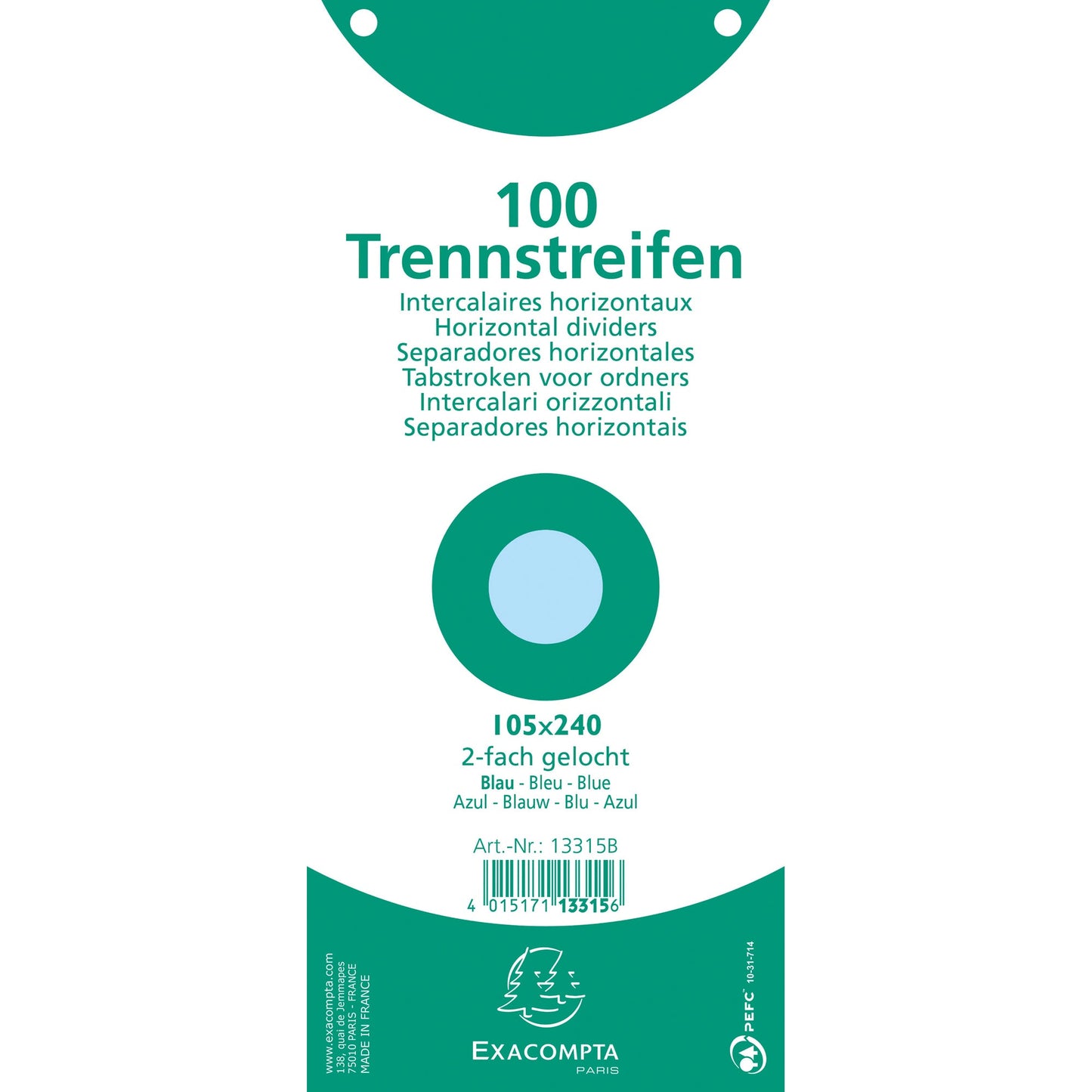Exacompta Trennstreifen 24 x 10,5 cm (B x H) 180g/m² Karton hellblau 100 St./Pack.