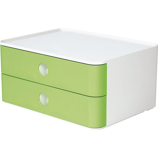 HAN Schubladenbox ALLISON SMART-BOX 2 Schubladen DIN A5 ABS Kunststoff Gehäusefarbe: snow white Farbe der Schublade: lime green