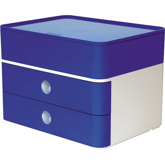 HAN Schubladenbox ALLISON SMART-BOX PLUS 2 Schubladen DIN A5 ABS Kunststoff Gehäusefarbe: snow white Farbe der Schublade: royal blue
