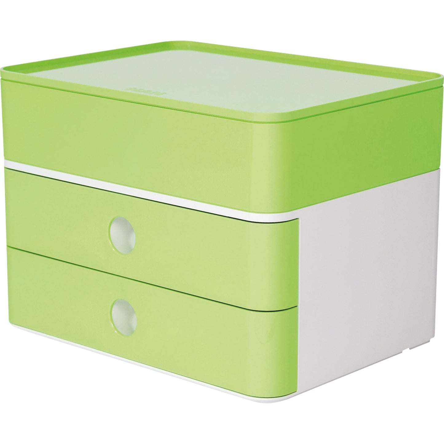 HAN Schubladenbox ALLISON SMART-BOX PLUS 2 Schubladen DIN A5 ABS Kunststoff Gehäusefarbe: snow white Farbe der Schublade: lime green