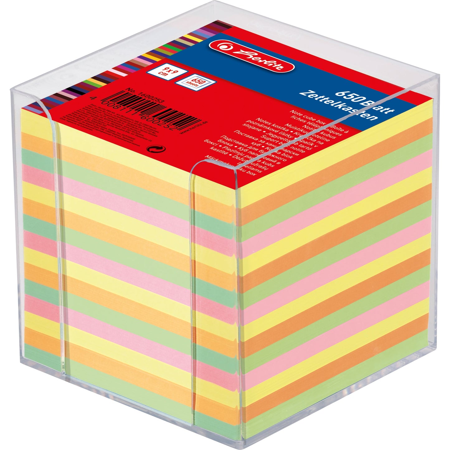 Herlitz Zettelbox 9 x 9 x 9 cm (B x H x T) 9 x 9 cm (B x H) 650 Bl. gefüllt Polystyrol transparent
