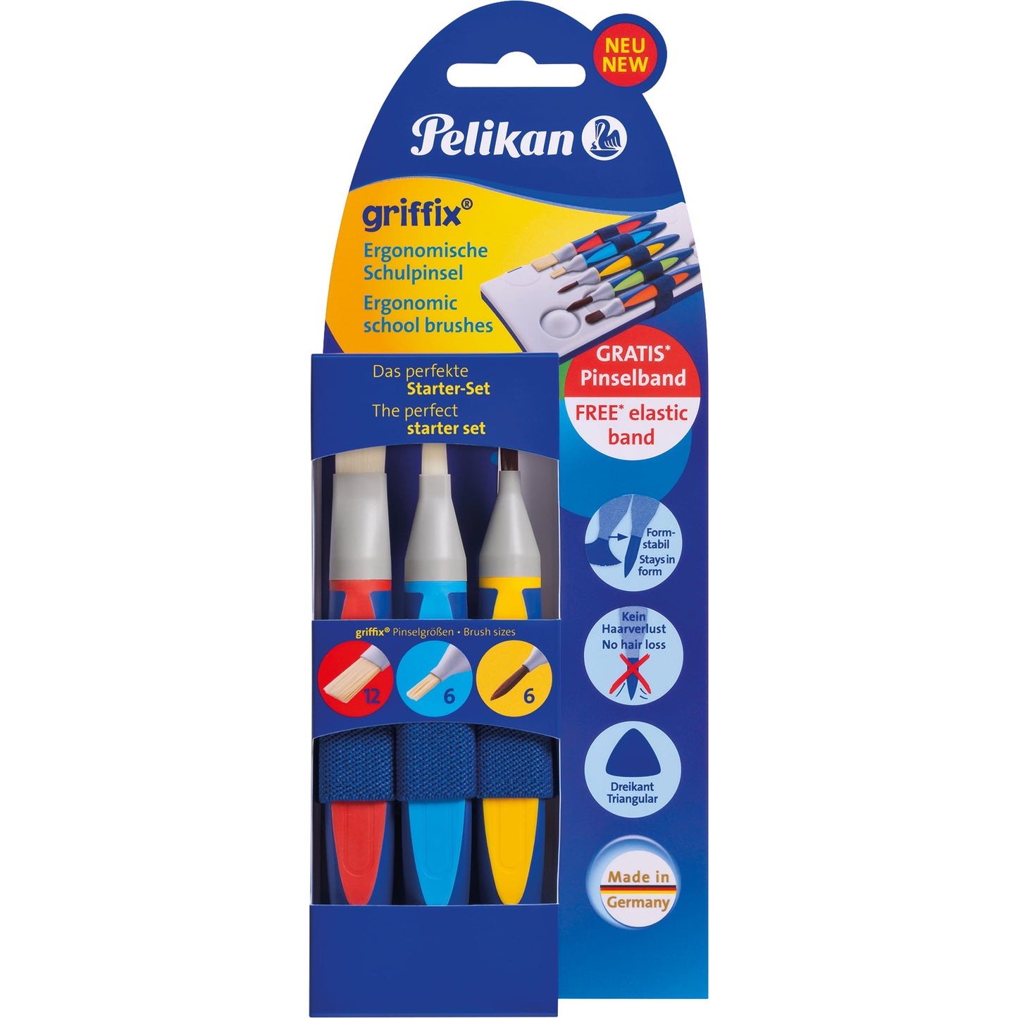 Pelikan Pinselset griffix inkl. 1 Haarpinsel Größe 6, je 1 Borstenpinsel Größe 6, 12, Pinselhalter Synthetik 3 St./Pack.