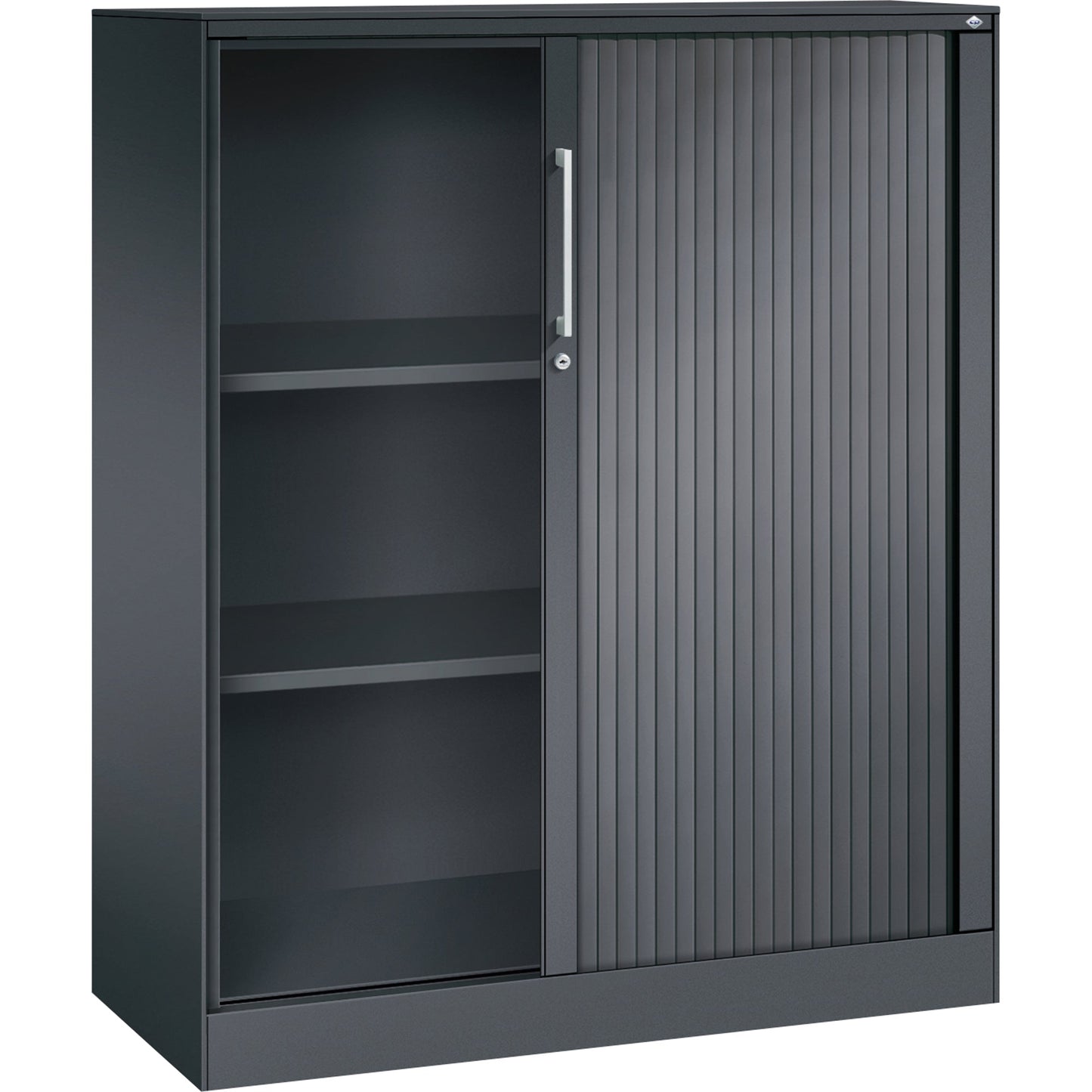 C+P Rollladenschrank Asisto 1.000 x 1.310 x 435 mm (B x H x T) 2 Fachböden schwarzgrau schwarzgrau