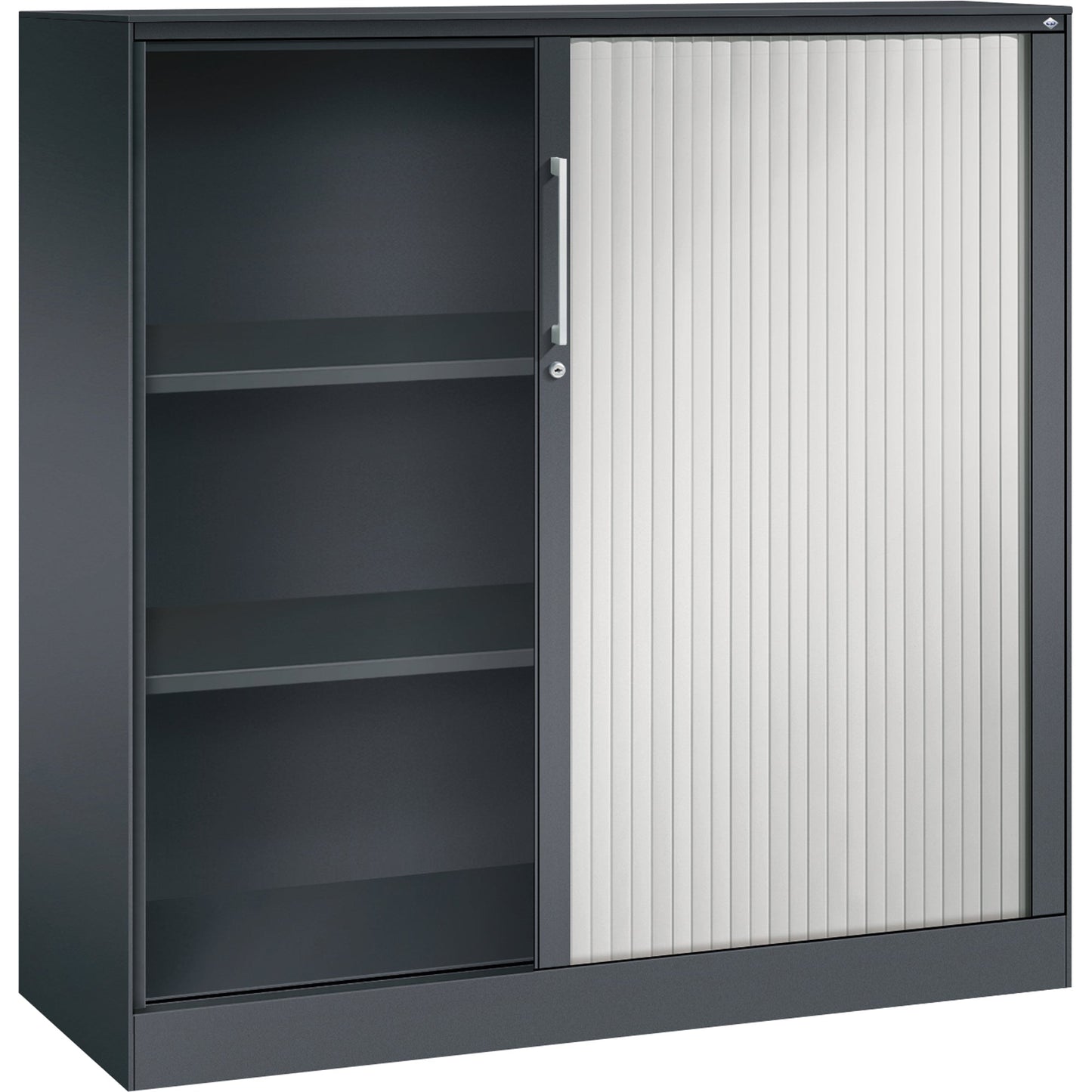 C+P Rollladenschrank Asisto 1.200 x 1.310 x 435 mm (B x H x T) 2 Fachböden lichtgrau schwarzgrau