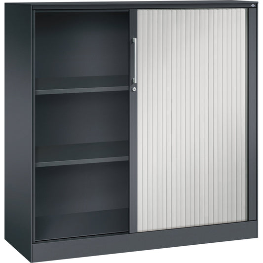 C+P Rollladenschrank Asisto 1.200 x 1.310 x 435 mm (B x H x T) 2 Fachböden lichtgrau schwarzgrau