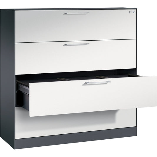 C+P Hängeregistraturschrank Asisto 1.200 x 1.298 x 435 mm (B x H x T) Stahl, lackiert Farbe der Front: lichtgrau Farbe des Korpus: schwarzgrau
