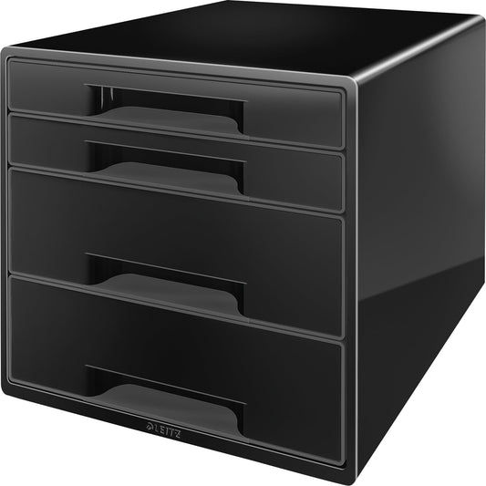 Leitz Schubladenbox CUBE 4 Schubladen DIN A4 Polystyrol Gehäusefarbe: schwarz Farbe der Schublade: schwarz