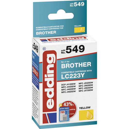 edding Tintenpatrone kein Originalzubehör Kompatibel mit: Brother LC-223Y EDD-549 ca. 785 Seiten gelb 6ml