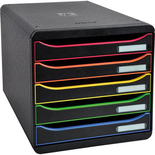 Exacompta Schubladenbox BIG-BOX plus 5 Schubladen DIN A4, Überbreite Polystyrol Gehäusefarbe: schwarz Farbe der Schublade: schwarz/harlekin
