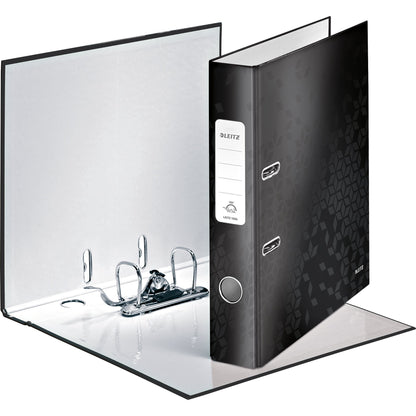 Leitz Ordner WOW 52mm DIN A4 Rückenschild: geklebt mit Schlitzen Werkstoff: Graupappe Material außen: Papier, laminiert Material innen: Papier, laminiert schwarz