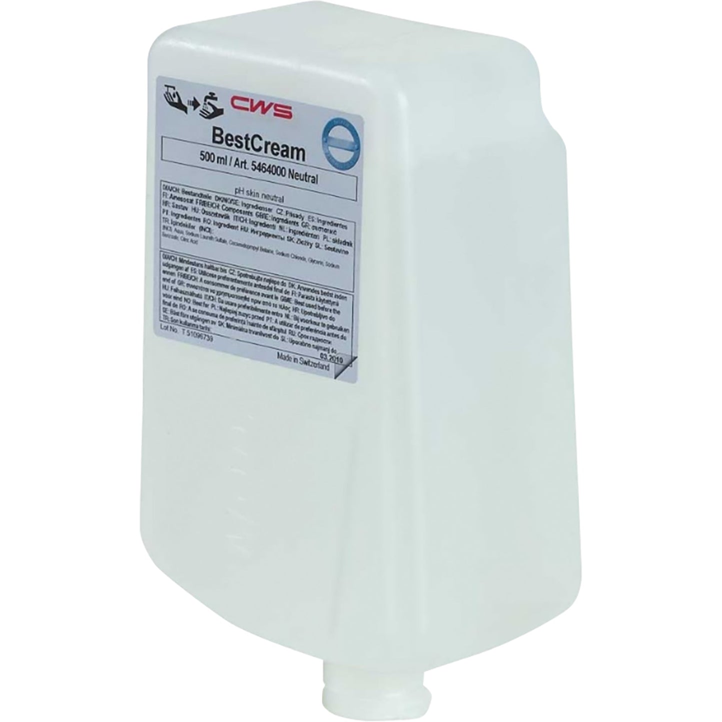 CWS Flüssigseife Best Cream neutral pH-Wert: 4,9-5,4 Ausführung des Behälters: Nachfüllflasche Material des Behälters: Kunststoff 0,5l