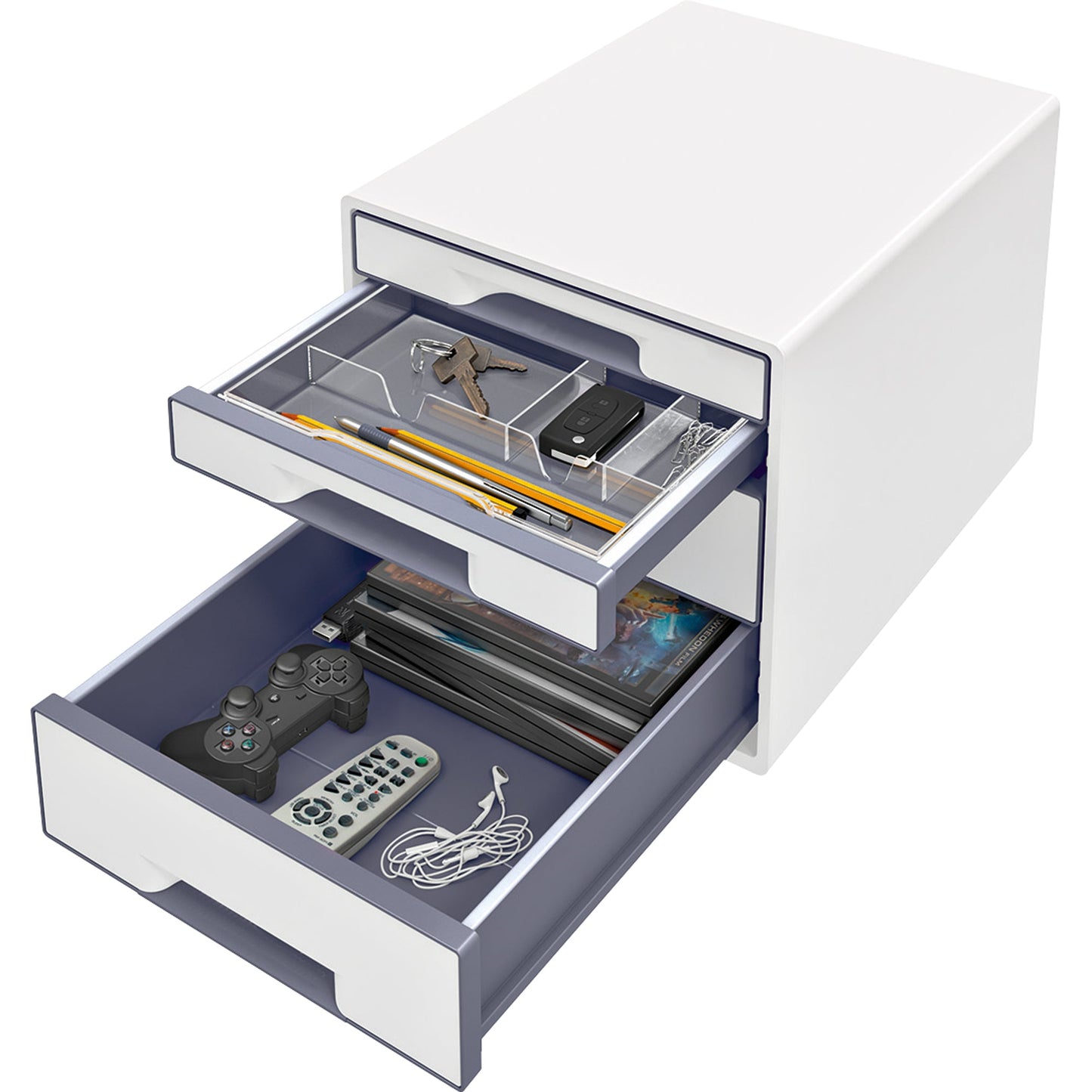 Leitz Schubladenbox WOW CUBE 4 Schubladen DIN A4 Polystyrol Gehäusefarbe: weiß Farbe der Schublade: grau/weiß