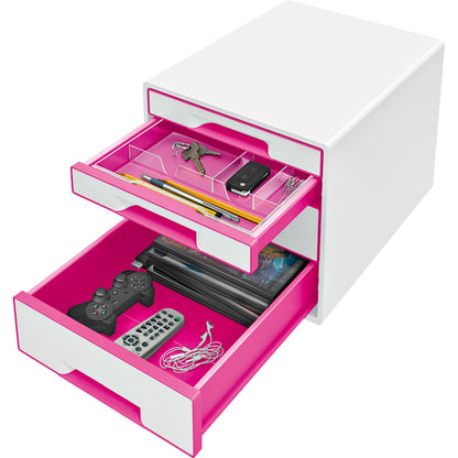 Leitz Schubladenbox WOW CUBE 4 Schubladen DIN A4 Polystyrol Gehäusefarbe: weiß Farbe der Schublade: pink/weiß