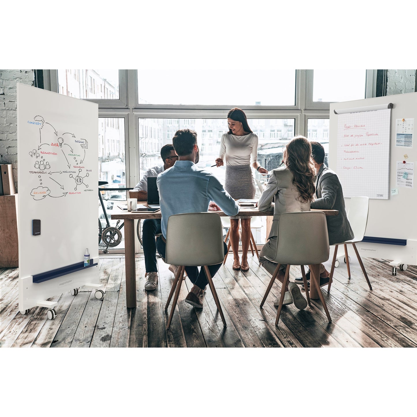 magnetoplan® Whiteboard Infinity Wall mobil Maße der Oberfläche: 98 x 153 cm (B x H) Tafel magnethaftend beidseitig beschreibbar Keramik emailliert weiß