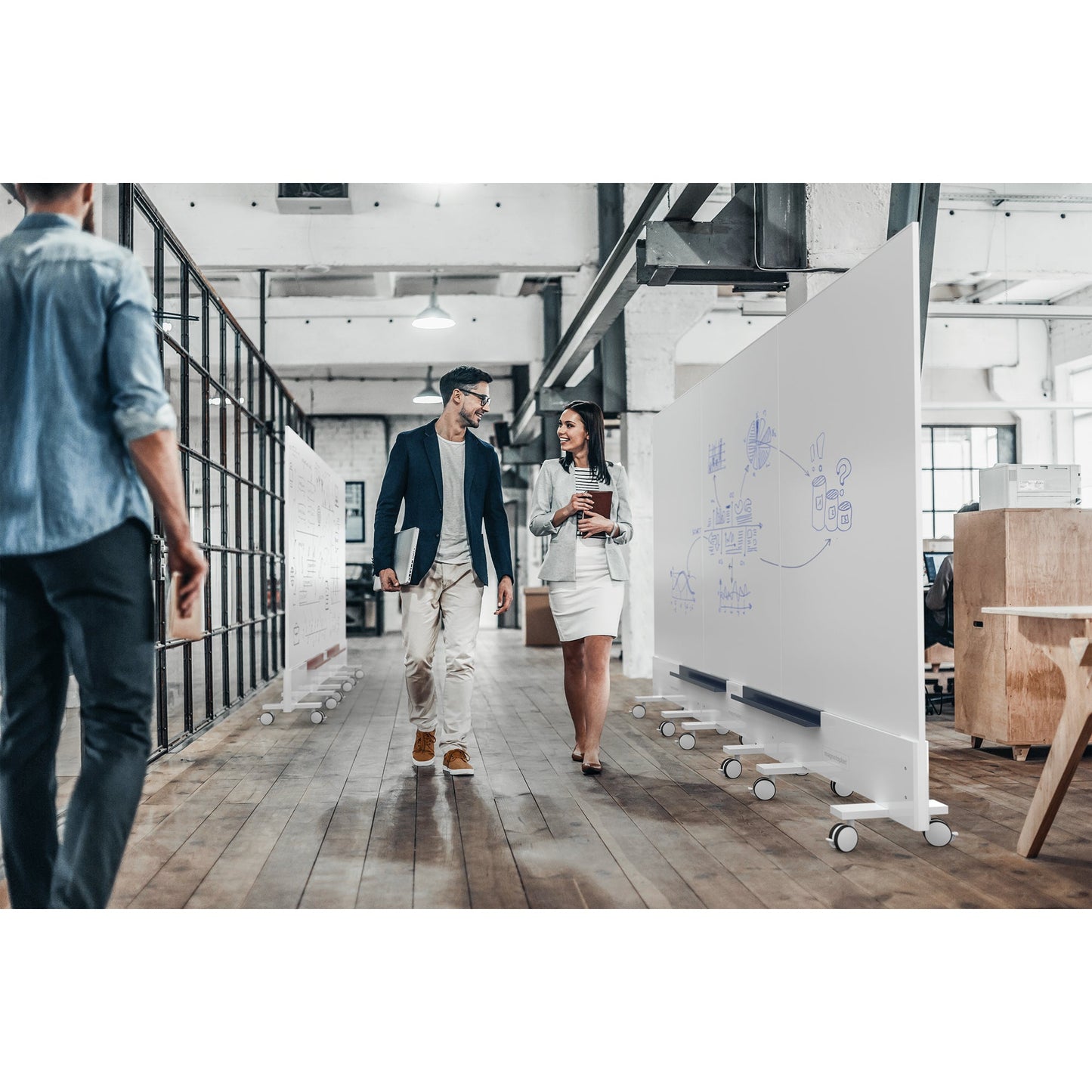 magnetoplan® Whiteboard Infinity Wall mobil Maße der Oberfläche: 98 x 153 cm (B x H) Tafel magnethaftend beidseitig beschreibbar Keramik emailliert weiß