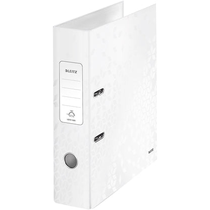 Leitz Ordner WOW 80mm DIN A4 Rückenschild: geklebt mit Schlitzen Werkstoff: Graupappe Material außen: Papier, laminiert Material innen: Papier, laminiert weiß
