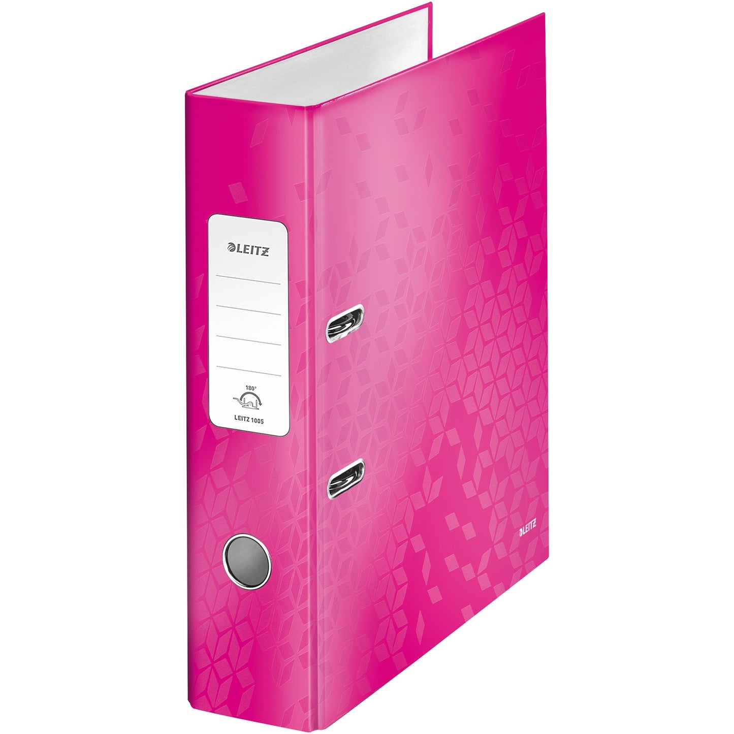 Leitz Ordner WOW 80mm DIN A4 Rückenschild: geklebt mit Schlitzen Werkstoff: Graupappe Material außen: Papier, laminiert Material innen: Papier, laminiert pink