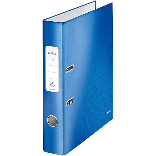 Leitz Ordner WOW 52mm DIN A4 Rückenschild: geklebt mit Schlitzen Werkstoff: Graupappe Material außen: Papier, laminiert Material innen: Papier, laminiert blau