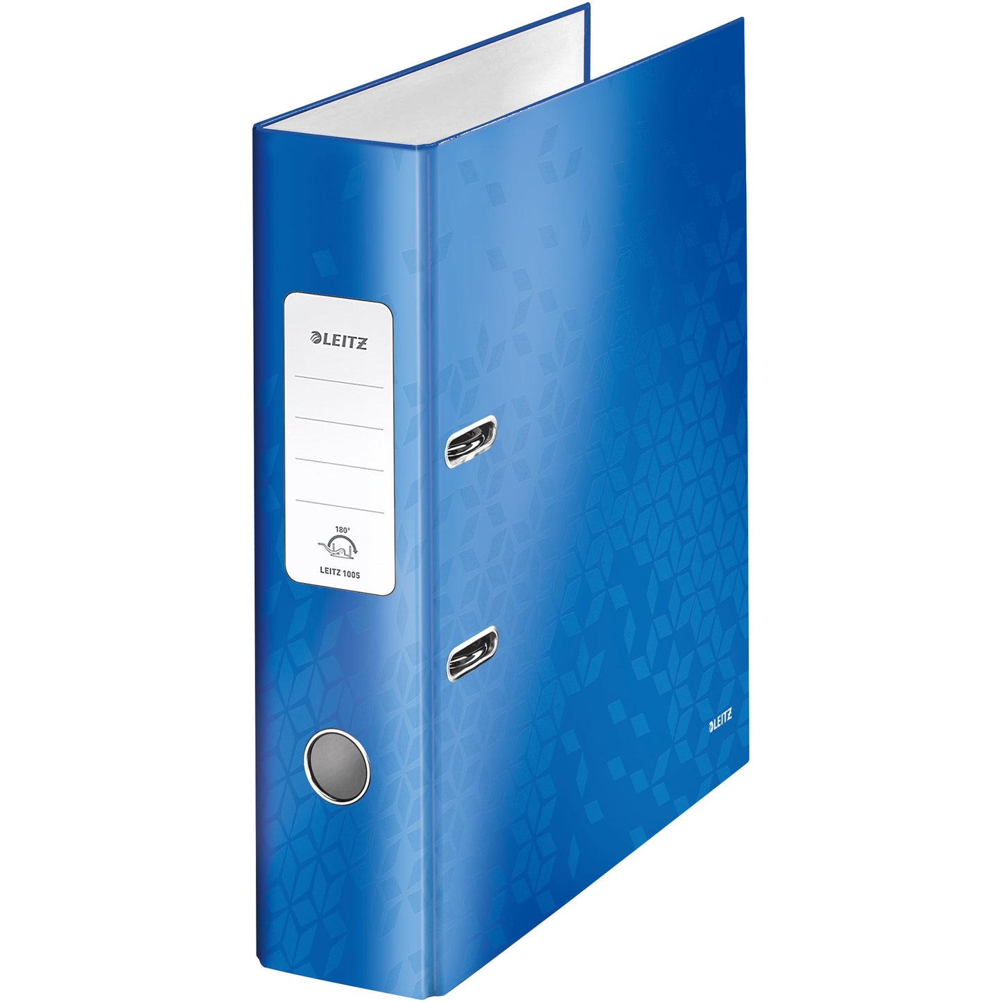 Leitz Ordner WOW 80mm DIN A4 Rückenschild: geklebt mit Schlitzen Werkstoff: Graupappe Material außen: Papier, laminiert Material innen: Papier, laminiert blau