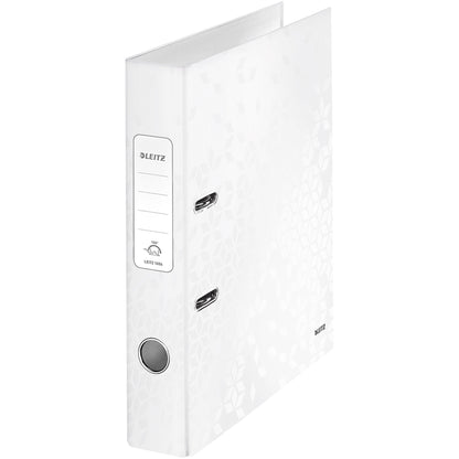 Leitz Ordner WOW 52mm DIN A4 Rückenschild: geklebt mit Schlitzen Werkstoff: Graupappe Material außen: Papier, laminiert Material innen: Papier, laminiert weiß
