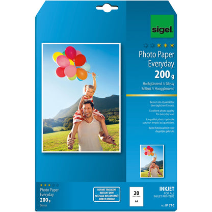 SIGEL Fotopapier Everyday DIN A4 200g/m² weiß hochglänzend 20 Bl./Pack.