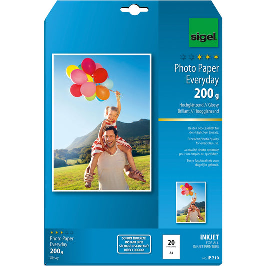 SIGEL Fotopapier Everyday DIN A4 200g/m² weiß hochglänzend 20 Bl./Pack.