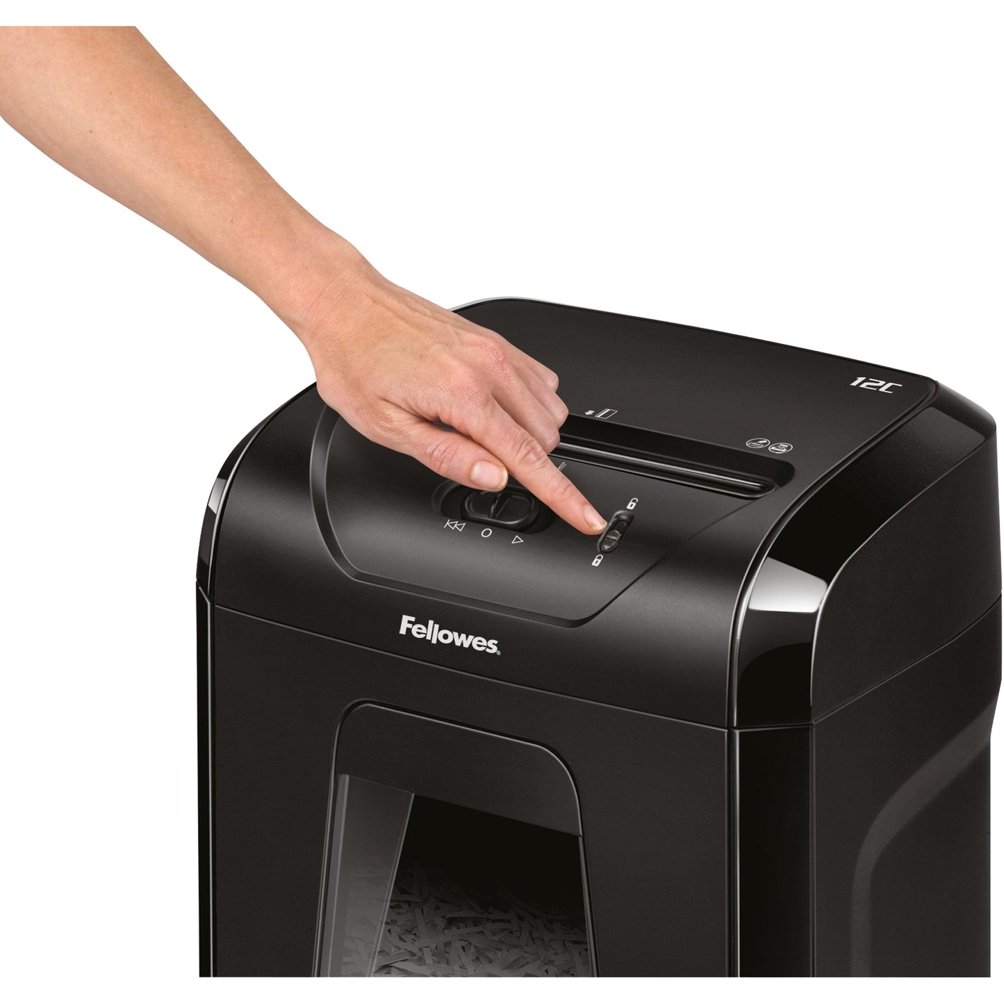 Fellowes® Aktenvernichter Powershred® 12C P-4 Papier, Heftklammern, Büroklammern, Kreditkarten Partikelschnitt 12 Bl. schwarz