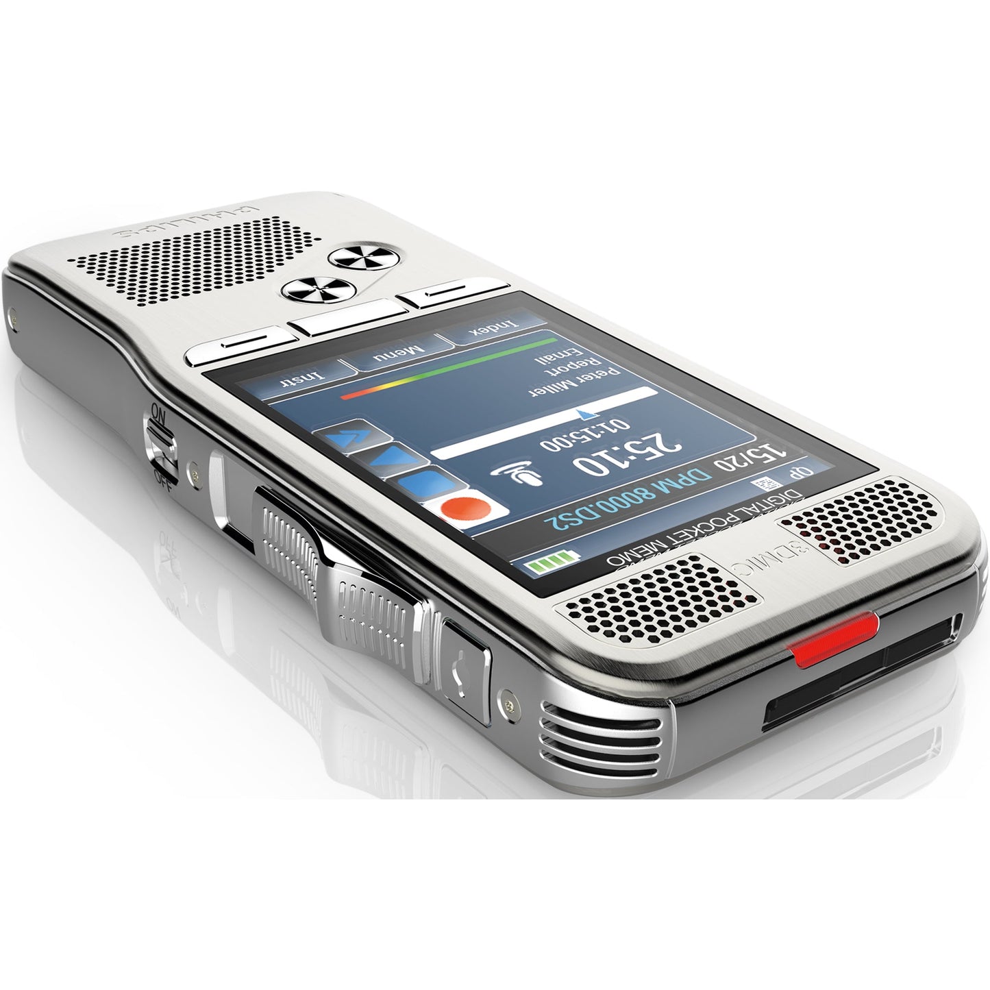 Philips Diktiergerät Digital Pocket Memo DPM 8000 5,3 x 12,3 x 1,5 cm (B x H x T) 2.800 (SP), 1.400 (QP), 200 (MP3), 108 (PCM Voice), 52 (PCM Stereo)h