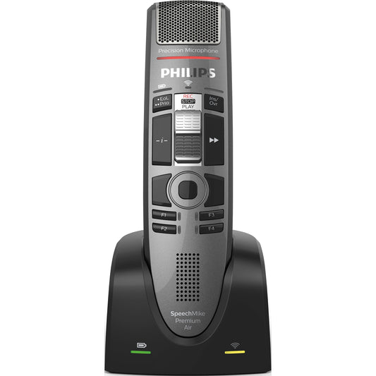 Philips Diktiermikrofon SpeechMike Premium Air SMP4010 45 x 175 x 32 mm (B x H x T) Micro-USB Aufnahme: 200-12.000, Wiedergabe: 300-7.500 Hz inkl. Dockingstation ACC4000, Netzteil, 2 USB-Kabel, Kurzanleitung Kunststoff, antimikrobiell