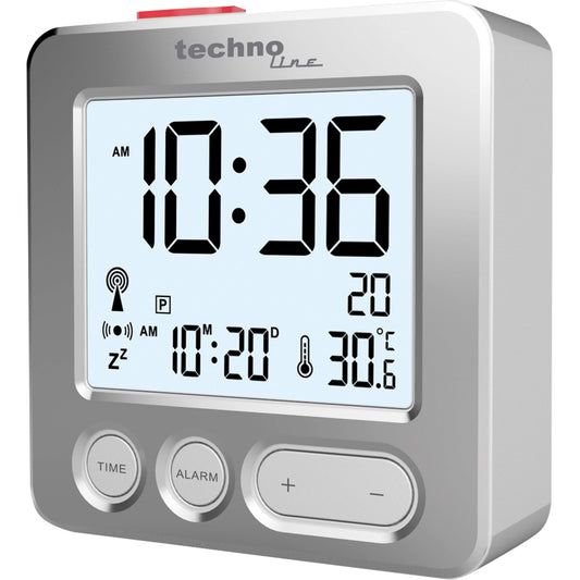 technoline® Wecker WT 265 6,6 x 6,6 x 2,1 cm (B x H x T) mit integriertem DCF77 Empfänger 2 Batterien Kunststoff silber