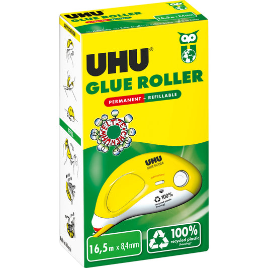 UHU® Kleberoller GLUE PERMANENT REFILLABLE 8,4 mm x 16,5 m (B x L) nachfüllbar gelb/weiß
