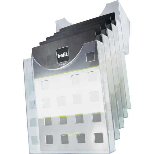 helit Prospekthalter the grid wall 24 x 57,4 x 15 cm (B x H x T) DIN A4 Polystyrol glasklar 5 Fächer