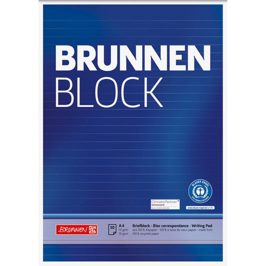 BRUNNEN Briefblock Recycling DIN A4 liniert 70g/m² blau extraweiß 50 Bl.