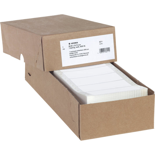 HERMA Endlosetikett 88,9 x 35,7 mm (B x H) nicht wieder ablösbar mit Führungslochrand Papier weiß 1-bahnig 4.000 Etik./Pack.