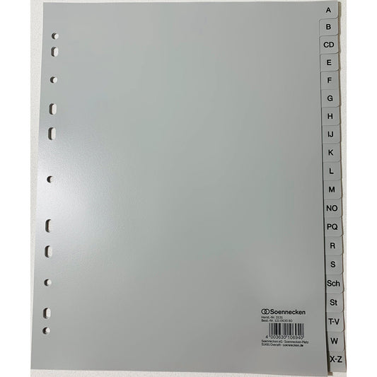 Soennecken A-Z Register DIN A4, Überbreite Polypropylen grau 20 Registerblätter