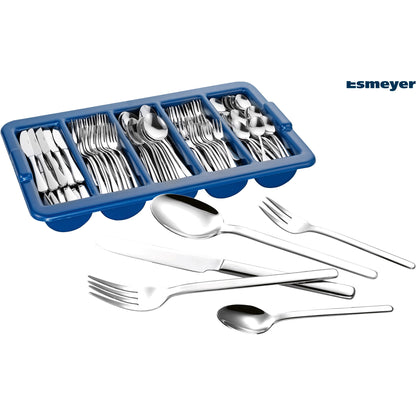 Esmeyer® Besteckgarnitur BETTINA Mehrweg 36 x Menümesser, Menülöffel, Menügabel, Kaffeelöffel, Kuchengabel, 1 x Besteckbehälter Edelstahl 18/10, hochglanz-poliert silber