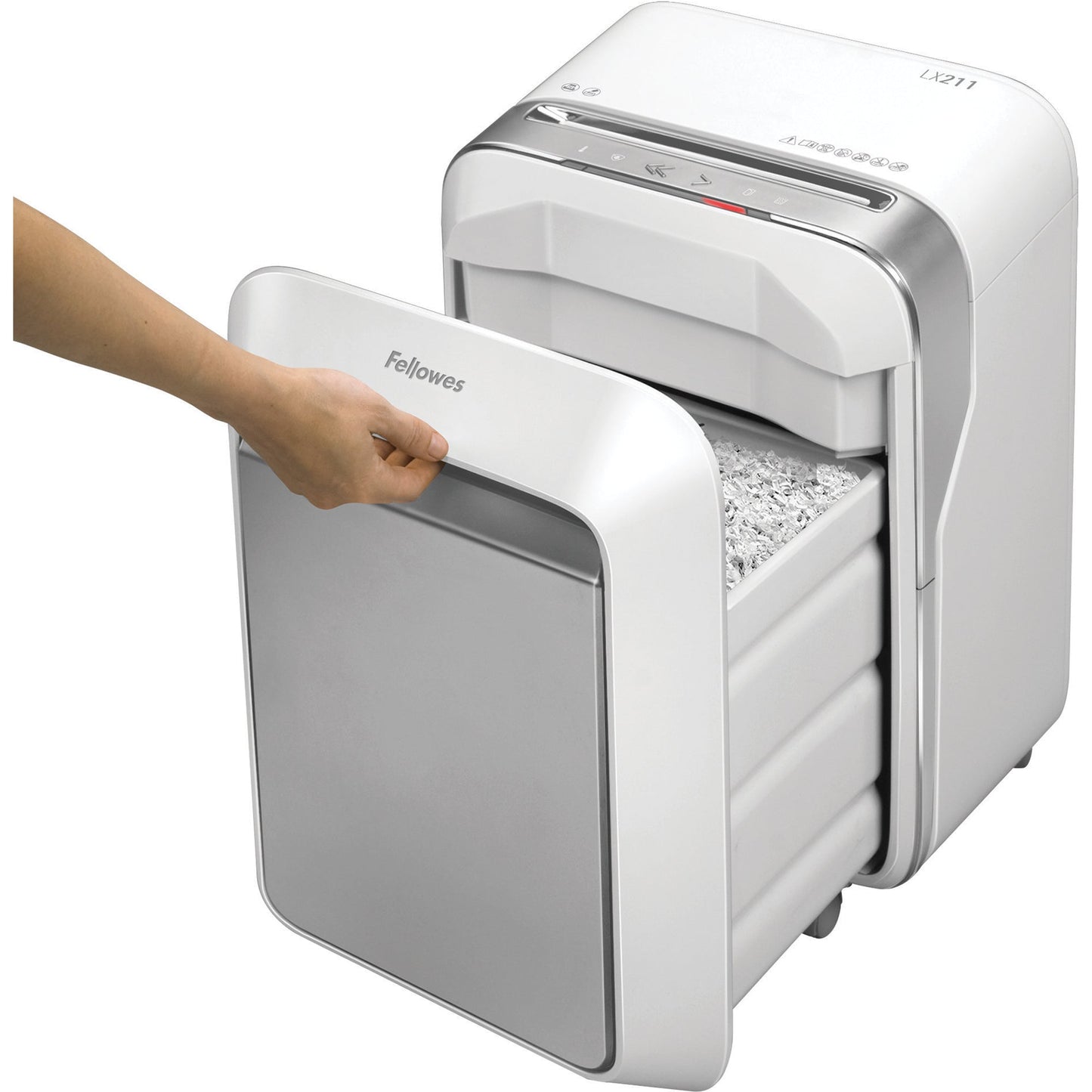 Fellowes® Aktenvernichter Powershred® LX 211 P-5 Papier, Heftklammern, Büroklammern, Kreditkarten Partikelschnitt 15 Bl. weiß