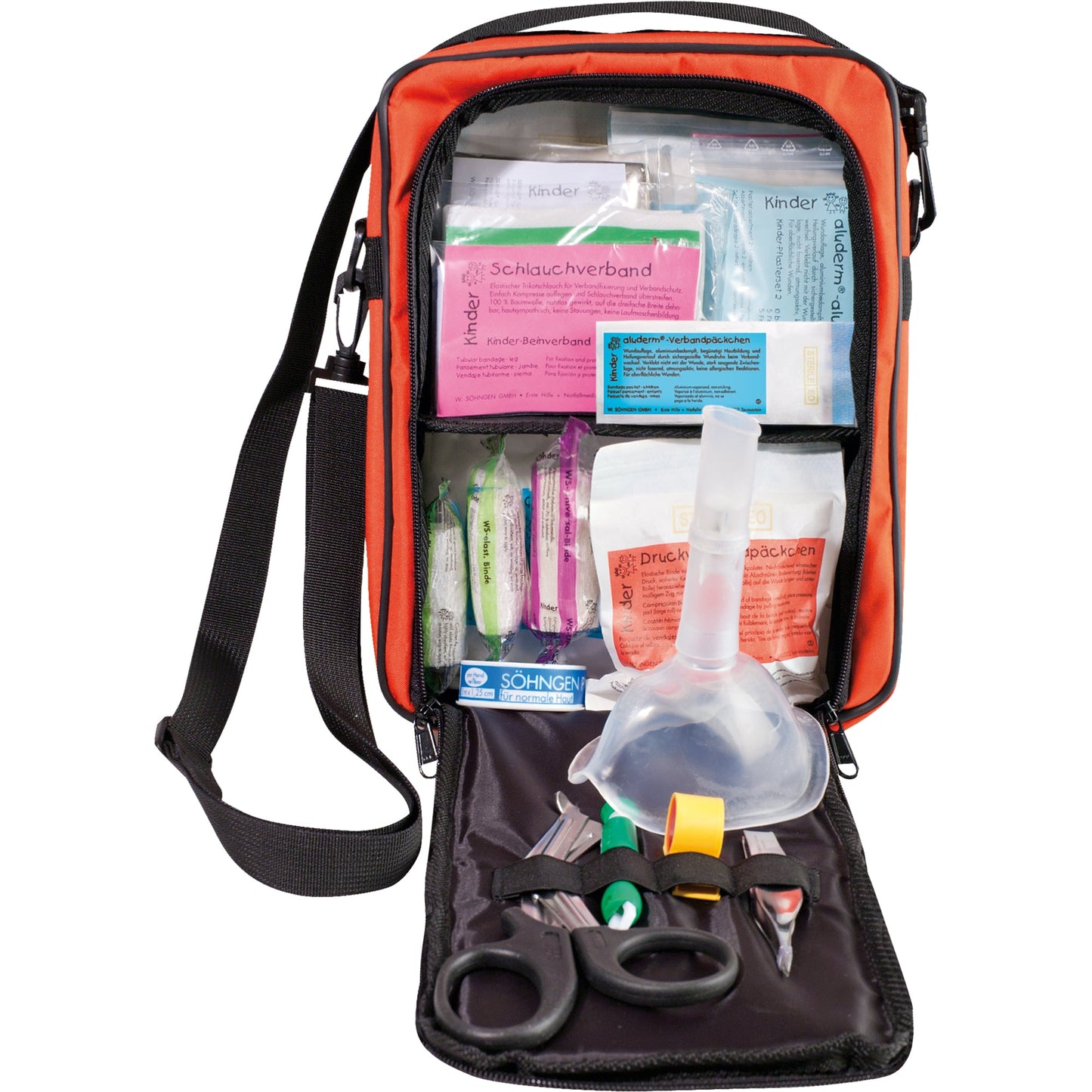 SÖHNGEN® Erste Hilfe Tasche SCOUT SCHULAUSFLUG ca. 22,5 x 31 x 7 cm (B x H x T) gefüllt Reißverschluss Nylon orange/schwarz