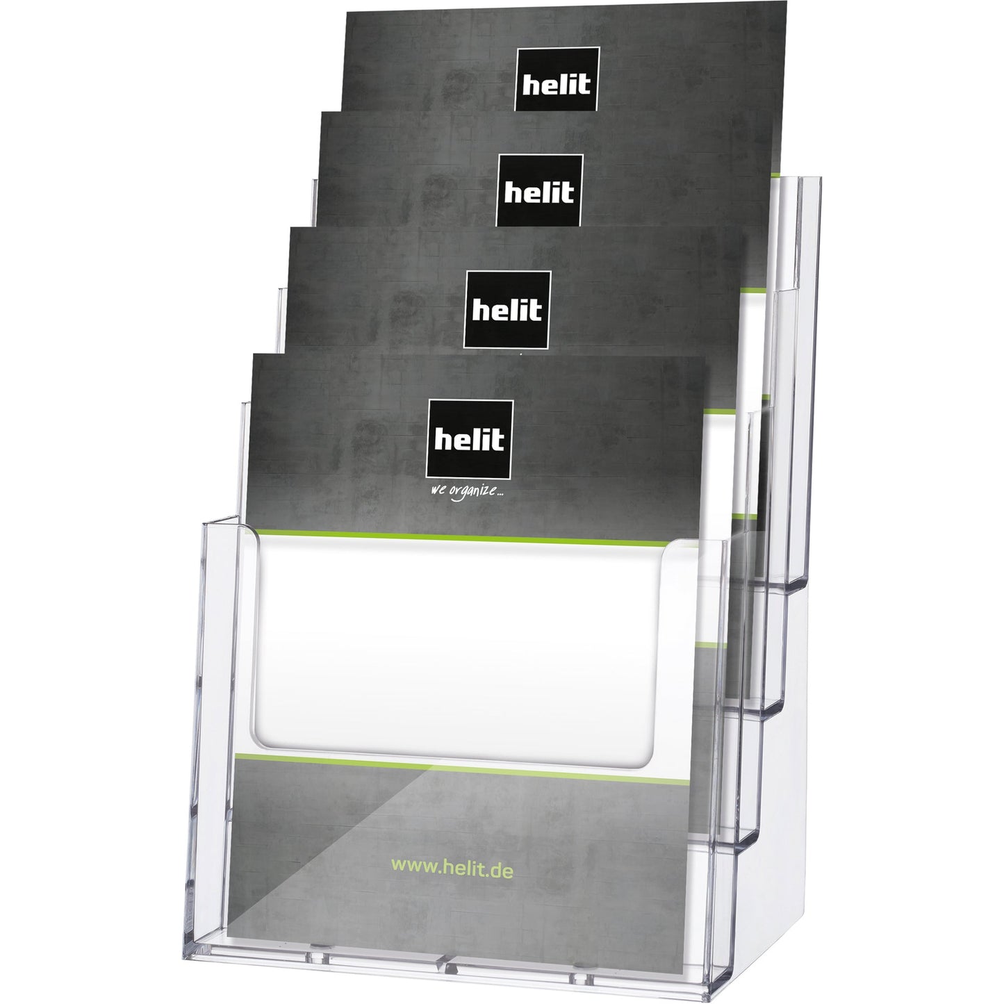 helit Prospekthalter the helpdesk 24 x 34 x 19,2 cm (B x H x T) DIN A4 Polystyrol glasklar 4 Fächer