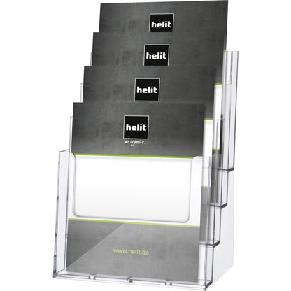 helit Prospekthalter the helpdesk 24 x 34 x 19,2 cm (B x H x T) DIN A4 Polystyrol glasklar 4 Fächer